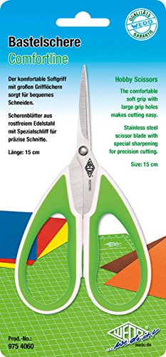 Wedo 9754060 Allround Bastelschere Comfortline, rostfreier Edelstahl, 15 cm, spitze Scherenblätter, mit Spezialschliff Softgriff) apfelgrün/weiß - 2