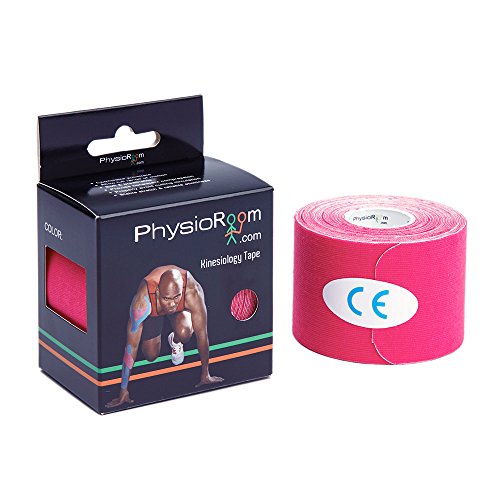 PhysioRoom Kinesiology Cinta Rosa 5cm x 5m - Terapéutica, Apoyo, Compresión, Lesiones Deportivas, Tensuin Muscular, Distorsión de la Junta, Elástica, Sensible al Calor, Promueve la Curación, No Restricciones de Movimiento