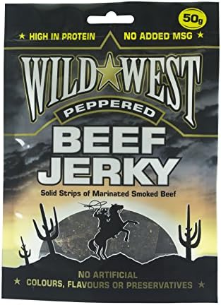 Wild West Peppered Natural Beef Jerky Pack of 12 x 50g