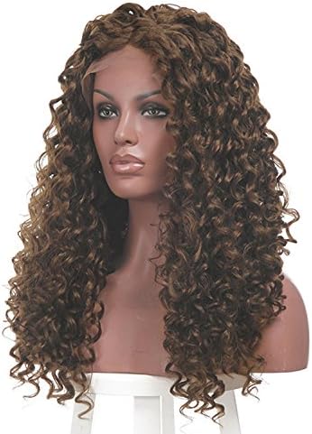 Fashion wigstyle New Arrival Brown Highlights Curly Wave Synthetic Lace Front Wigs 180% Density Long Curly Lace Wig