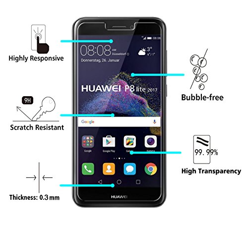 Huawei P8 Lite 2017 Protector de Pantalla  iVoler Protector de Pantalla de Vidrio Templado Cristal Protector para Pellicola Vetro Temperato Huawei P8 Lite 2017 -Dureza de Grado 9H  Espesor 0 20 mm  2 5D Round Edge- Ultra-trasparente   Anti-golpe   Ajuste Perfecto   No hay Burbujas - Garant  a Incondicional de 18 Meses