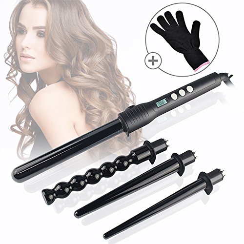 lockenstab ,CoFashion Professioneller 4 in 1 Multifunktions Austauschbare Lockenwickler-Set, Keramik Turmalin Spirale Lockenwickler Konische Curling Eisenstab , digitale LCD-Anzeige Temperaturregelung