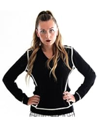 Jersey blanco y negro 100% cashmere con cuello en V - 100% Cashmere - Citizen Cashmere