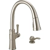 Delta Faucet Spargo Fır&ccedil;alanmış Nikel Mutfak Bataryası, Aşağı &Ccedil;ekmeli P&uuml;sk&uuml;rt&uuml;c&uuml;l&uuml; Mutfak Bataryaları, Mutfak Lavabo Bataryas