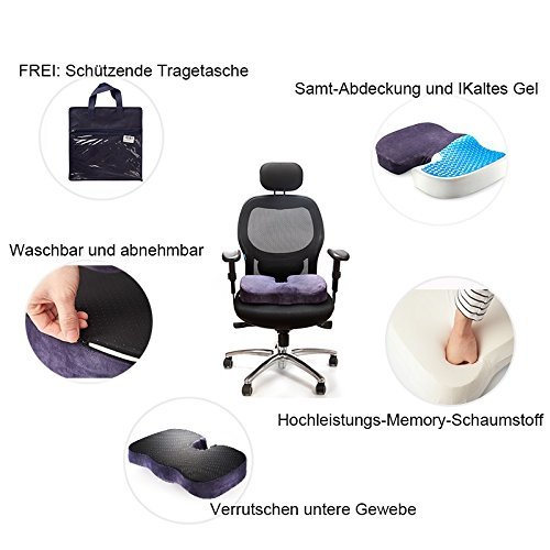 EPMIC Memory-Schaum Orthopädisches Sitzkissen, U-förmiges Design mit Innovativer Gel-Beschichtung und Anti-Rutsch Bezug, tragbarer Ergonomischer Stuhlsitz für Haus- und Büro, Couch, Autositz, Rollstuhl, Stadion Sowie Reisen - 2