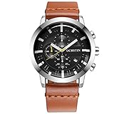 Quarz-Uhr-Multifunktionschronograph-Kalender-Art- und Weiseleder-Legierungs-Vorwahlknopf-30 Meter wasserdichte Armbanduhr