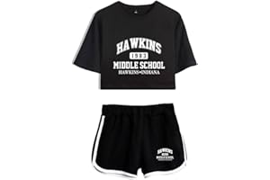 SIMYJOY Femme Crop Top Cool Retro Style Old School Street Fashion T-Shirts et Short Suit 1980s Clothes Set for Girls