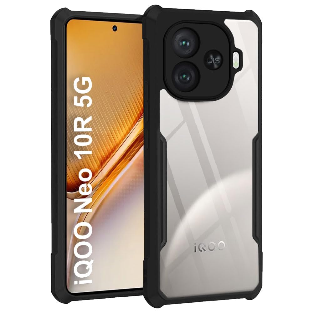 TheGiftKart Shockproof Crystal Clear Back Cover Case for iQOO Neo 10R 5G | 360 Degree Protection | Protective Design | Transparent Back Cover Case for iQOO Neo 10R 5G (PC & TPU, Black Bumper)