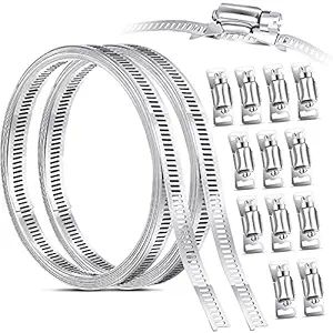 2 Rolls Clamps Hose Stainless Steel Worm Clamp 24 ft Band and 12 Pieces Fasteners Hose Clamp Strap for Water Pipe, Plumbing, Pole Mount, Metal Strapping