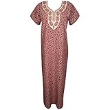 Indiatrendzs Women Nightwear Cotton Embroidered Paisley Printed Summer Nightgown Maxi Nightdress (Chest 42)