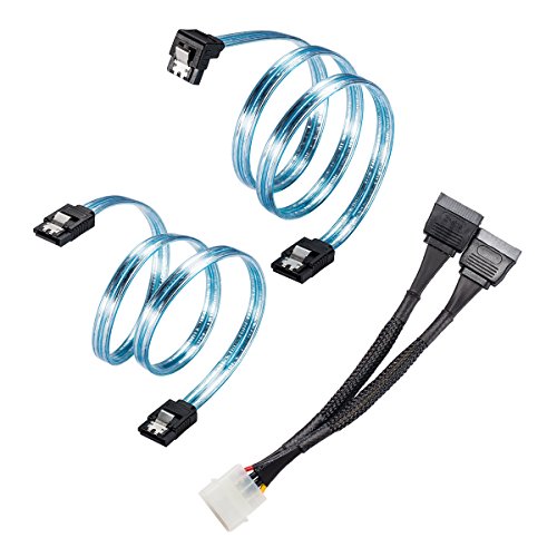 Zheino SATA III Festplatte Anschlusskabel 1x 4 pin to dual 15 pin SATA power splitter cable, 1 x SATA Winkel Datenkabel, 1 x SATA Gerade Datenkabel