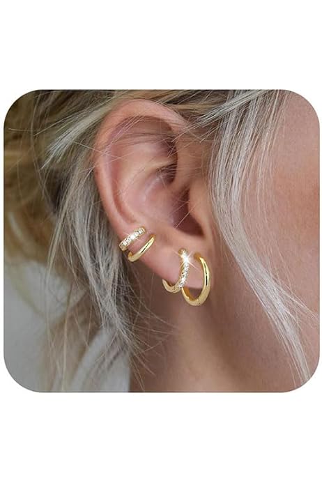 Lot De 5 Paires De Boucles D'oreilles à Tige Plaquées Or 14 Carats Pour Femme, Hypoallergéniques Pour Plusieurs Piercings, Boucles D'oreilles à Tige