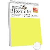 Telli Masa&uuml;st&uuml; Not Defteri Kareli A4 1 Adet Masa &Uuml;st&uuml; Plastik Kapaklı Spiralli Bloknot Blocknote 80 Yaprak Okul Ofis