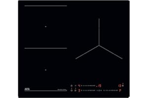 AEG TO63IQ0BIB Placa de Inducción, 60 cm, 3 Zonas de Cocción, FlexiPuente, Sistema Hob2Hood, Función PowerBoost y Pausa, Controles Deslizantes Independientes, Temporizador Individual, Sin Marco, Negro