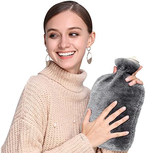 Hot Water Bottle,Samione Hot water bag With Soft Fleece Removable Cover 2L (Black)