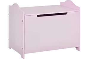 HOMCOM Wooden Kids Toy Box Children Storage Organizer Chest Safety Hinge Playroom Furniture Pink