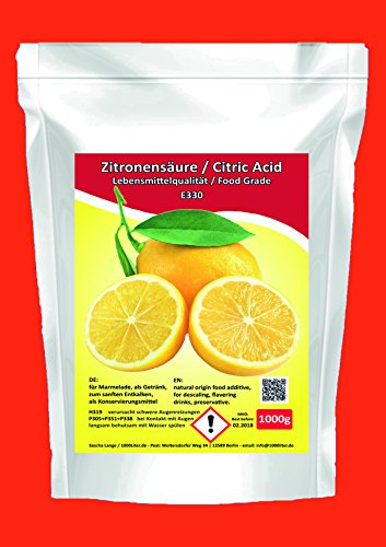 1000g Zitronensäure 1 Kg Lebensmittelqualität 1kg E330 Weichspüler Entkalker natürlicher Kalklöser kristallin Beutel weiß