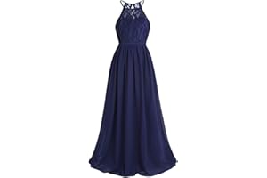 CHICTRY Kids Girls Halter Neck Chiffon Lace Long Party Junior Wedding Evening Dance Prom Maxi Gown Dress
