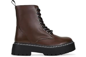 BOSANOVA Botas Militares Estilo Punk confeccionadas en Piel Vegana con Plataforma Dentada y Cordones hasta la Parte Superior. Cierre con Cremallera. Calzado para Mujer
