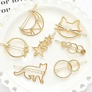 DeLush Designs stylish Metal geometric Design Barrettes Hair Clips Pins For Girls Women in assorted colour and assorted design (Pack Of 6)