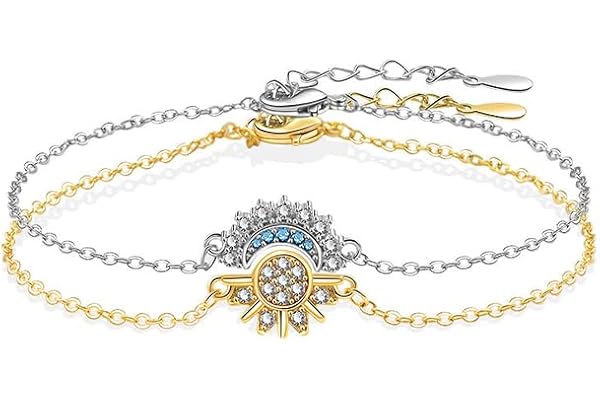 Gkaopi armbandsset för kvinnor 2 st måne och sol armband diamant justerbara armband matchande vänskap bangle par personliga armband för födelsedag jul gåva