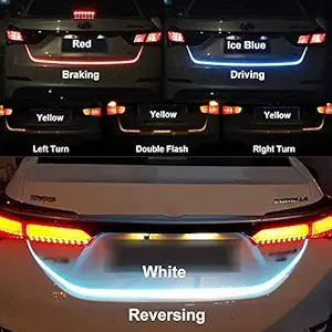 DELHI TRADERSS LED DRL Brake with Side Turn Signal and Parking Indication Dicky, Trunk, Boot Strip Light for All Cars (Ice Blue and Red)
