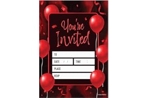 Kirsten McMillan 32 Black & Red Balloon Birthday Invitations - A6 Birthday Party Invitations Cards for Adults with Envelopes – Invites Designed and Printed in the UK