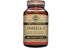 SOLGAR Omega 3 de triple potencia, apoya el cerebro y los ojos, es bueno para la salud del corazón, aceite de pescado, 100 cápsulas blandas, el embalaje puede variar