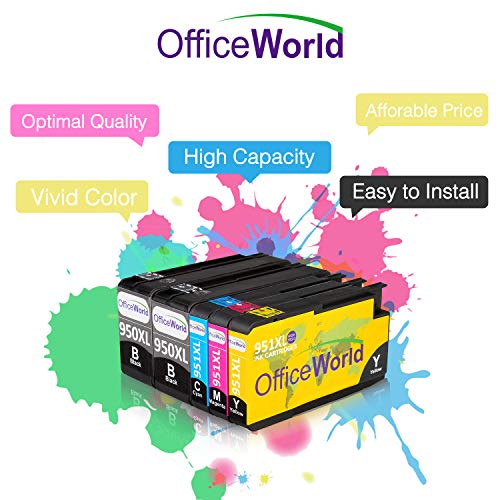 OfficeWorld Reemplazo para HP 950XL 951XL Cartuchos de tinta con las   ltimas fichas Alta Capacidad para HP Officejet Pro 8610 8600 Plus 8630 8100 8620 276dw 8615 251dw 8640 8660 8625 impresoras  2 Negro  1 Cian  1 Magenta  1 Amarillo 
