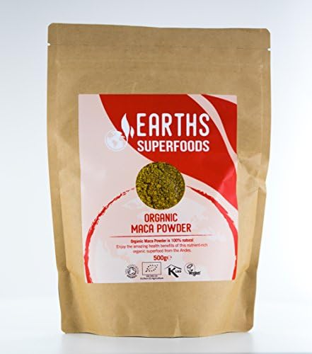 Organic Maca Powder by Earths Superfoods, 100 Natural, Premium Quality Soil Association Certified Raw Maca Powder(500g)