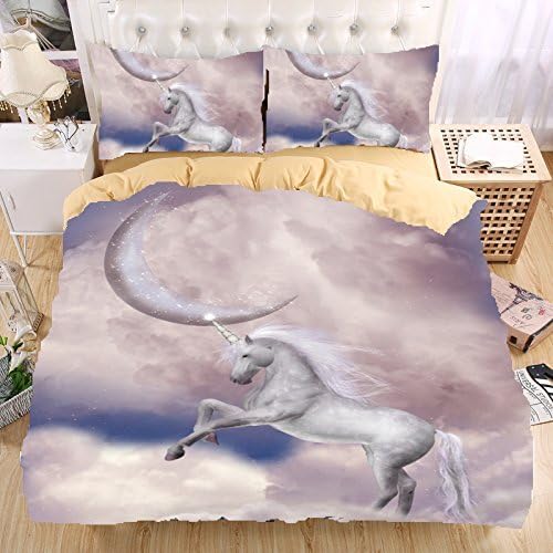 The moon and the Unicorn 3D Bedding Set Print Duvet cover set Beautiful pattern Real effect lifelike bedclothes High-quality (single)
