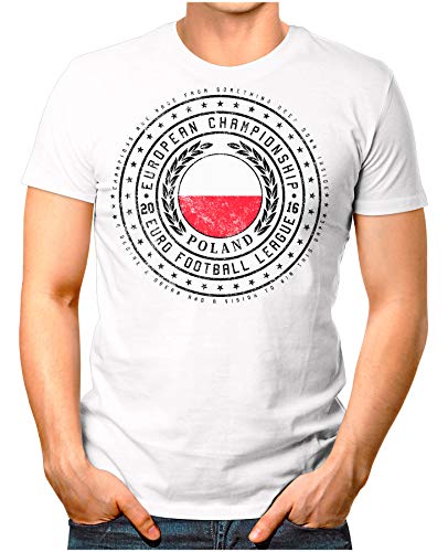 OM3® – Poland – Herren T-Shirt Polen Wappen Fußball Trikot EM’16 WM Championship Vintage Weiß L