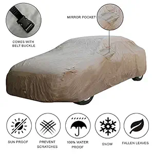 Oshotto/Recaro X1 Brown Made of 100% Waterproof Fabric Car Body Cover with Mirror Pockets Compatible with Honda City Idtech 2014-2021