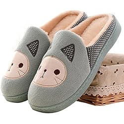 Minetom Otoño Invierno Mujer Felpa Zapatillas Pantuflas Cartoon Gato Suave Zapatilla Turquesa EU 37