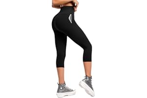Walifrey High Waisted Capri Leggings for Women UK with Pockets ，3/4 Length Opaque Gym Leggings for Yoga Workout