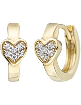 JOBO Kinder Creolen Herz 375 Gold Gelbgold 12 Zirkonia Ohrringe Kinderohrringe