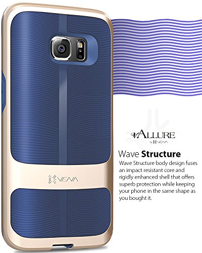 Samsung Galaxy S7 Edge Funda  Vena  vAllure  Bumper Frame  CornerGuard ShockProof   Strong Grip  Hibrido Ultra Delgada La textura de la onda para Samsung Galaxy S7 Edge  Oro   Azul Marino 