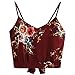 Produktbild CLOOM Bluse Damen Camisole Sommer Hemdbluse Ärmellose Sleeveless Crop Cami Top Elegant Blume Shirt Ärmellos Vest Bandage Zurück Blouse Bowknot Weste Print Oberteile T-Shirt (Rot, S)