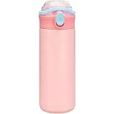 304 &Ccedil;elik Pembe 500 ml Kulplu Pipetli &Ccedil;ocuk Matara Suluk mt241pm