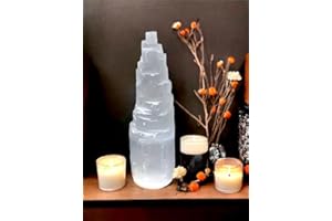 4All Selenite Crystal White Mountain Pillars Handmade Natural Raw Crystal Spritual Energy Healing Chaging Selenite Crystal Table Decoration Pillars Chakra Spiritual Gifts (20cm)