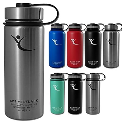 BeMaxx Fitness Gourde ACTIVE FLASK + 3 bouchons | Camping, running, vélo, sport, randonnée | Acier inoxydable, thermos isolation sous-vide | Sans BPA | 530 ml | Boisson Chaude & Fraîche | Café, thé, eau