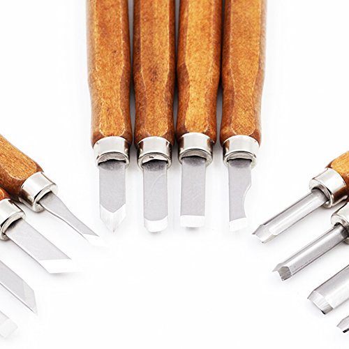 K.MAX handgefertigt Holzschnitzwerkzeug Holz Craft stechbeiteln Tranchiermesser, handgefertigt für Skulptur Diy Griff Wax Carving Keramik – 12 Pieces - 4