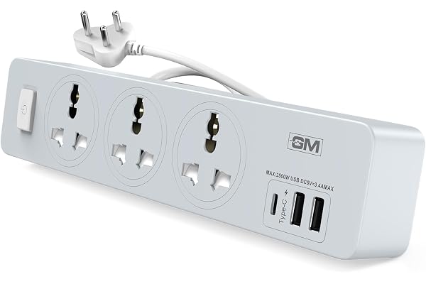 GM Cuba 3341 Extension Board with USB Port Type A & C | 2500 Watt Switch Board Surge Protector | Spike Guard with 1.8 Mtr Cor