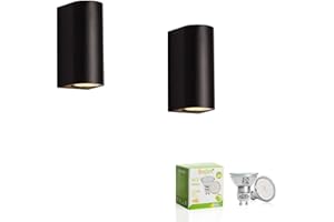 Bojim 2 Pezzi Applique da Parete Esterni Impermeabile IP65, Lampade da Parete con 4 LED Lampadine GU10 da 6W, 2700K Luce Calda Applique da Esterno per Esterno, Muro, Portico, Corridoio, Terrazza