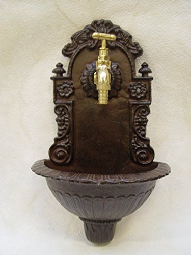 Deko Wandbrunnen Zimmerbrunnen Becken Brunnen mit Wasserhahn Gußeisen 24x39cm