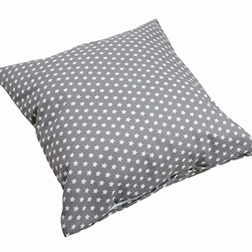 Kissenbezug 50×50 cm Sterne Weiß auf Grau Baumwolle Kissenhülle - 3