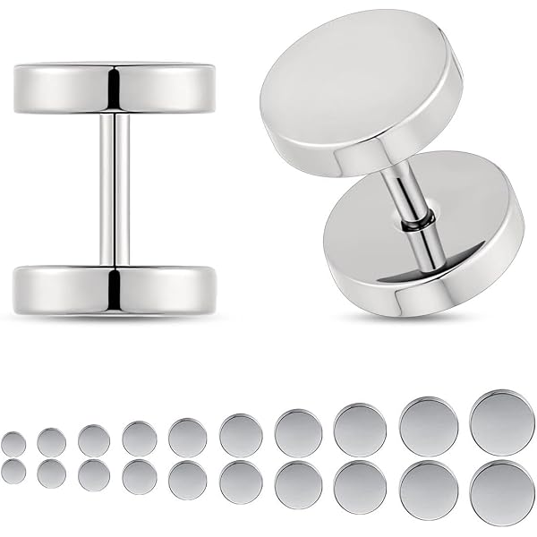 BODYA 2x Uomo Donna 6mm 8mm 18g Orecchini A Bottone In Acciaio Inossidabile Nero Lucido Taper Plugs Tunnel Double Side (6mm (2G - 10