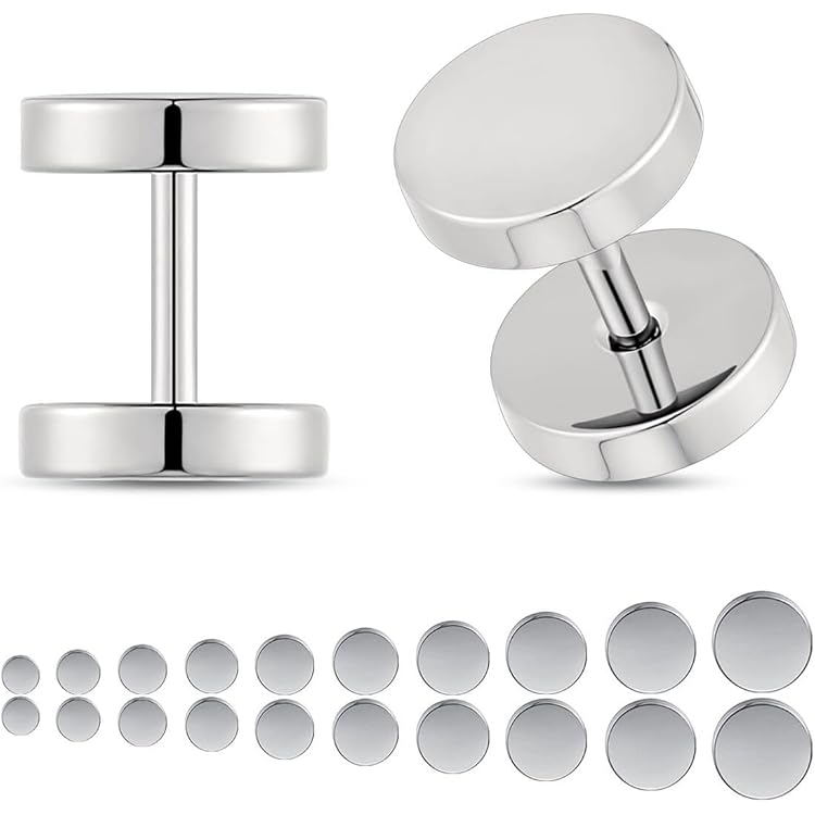 Lot De 10 Paires De Boucles D'oreilles Faux Plugs Pour Homme - Acier Inoxydable Hypoallergénique - Tailles 3mm à 12mm