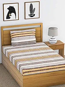 Huesland by Ahmedabad Cotton 144 TC Cotton Single Bedsheet with Pillow Cover - Brown and Yellow
