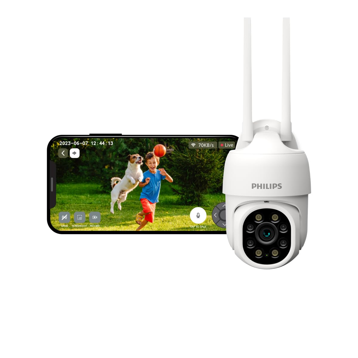PHILIPS Outdoor Weatherproof WiFi CCTV Camera for Home | Pan Tilt Zoom, Color Night Vision, 2-Way Talk, AES-128bit Encryption| HSP3800